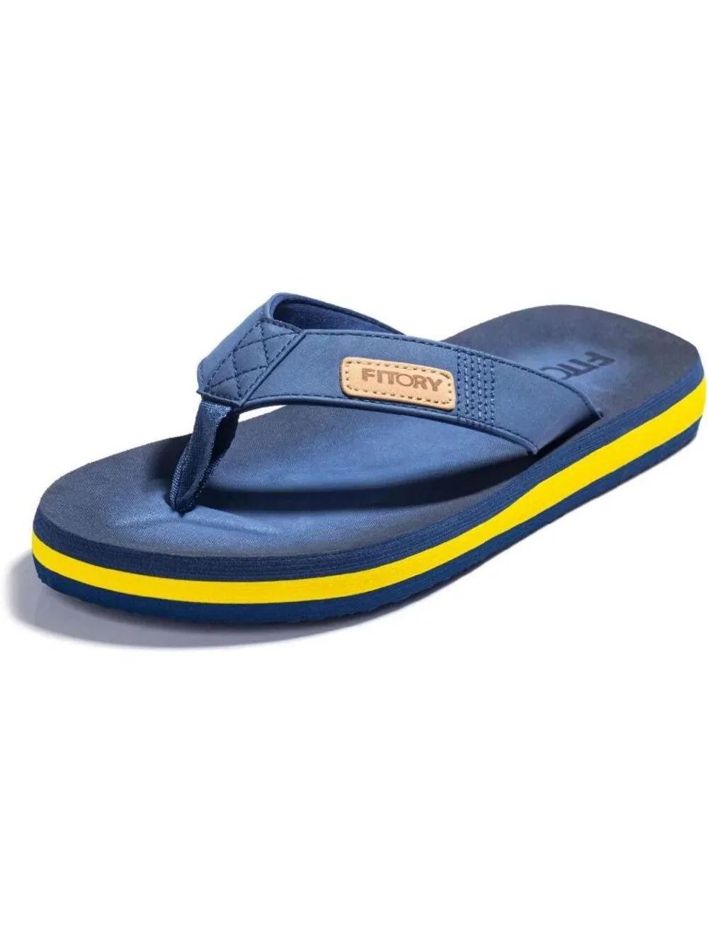Men's Blue Yellow Flat Thongs Comfort Split Toe Rubber Flip Flop Slipper Shoes